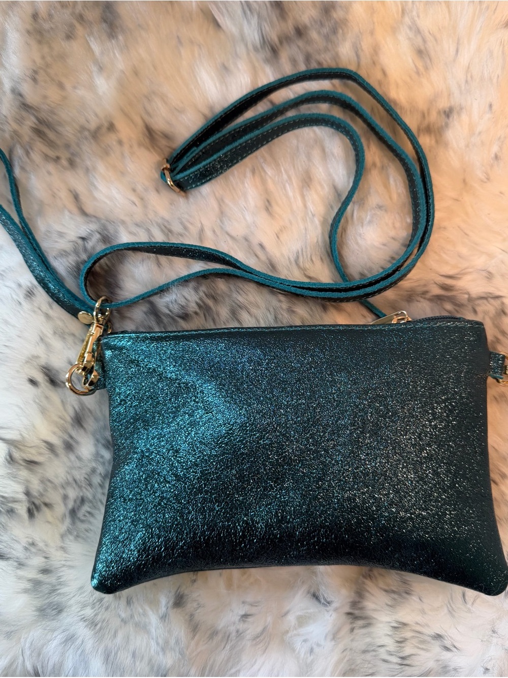 Metallic Teal Crossbody Bag - Women's Glitter Shoulder Bag